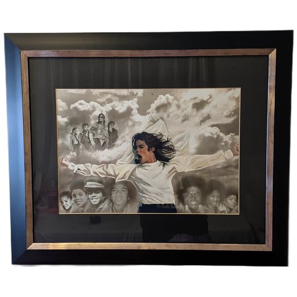 Michael Jackson Watercolor Painting Art Print Framed Tribute Wall Decor 23"x19" - Picture 1 of 7